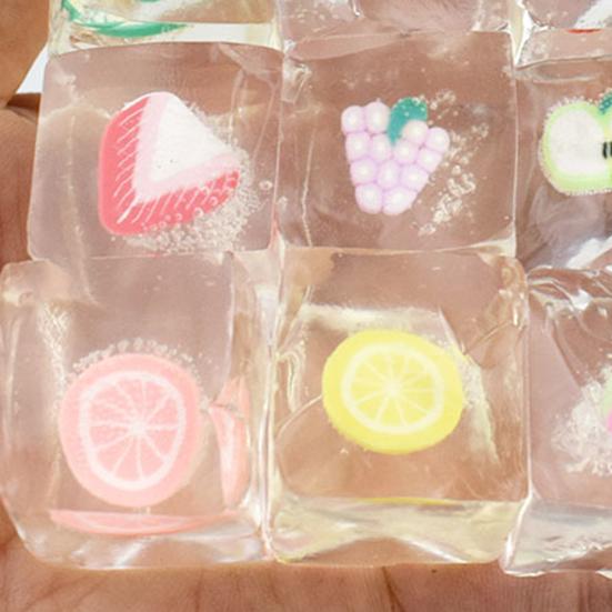15Pcs Fruit Ice Cube Squeeze Toy Stress Relief Clear Cube Sensory Toy Soft Stretchy Transparent Cube Hand Relaxation Toy Party