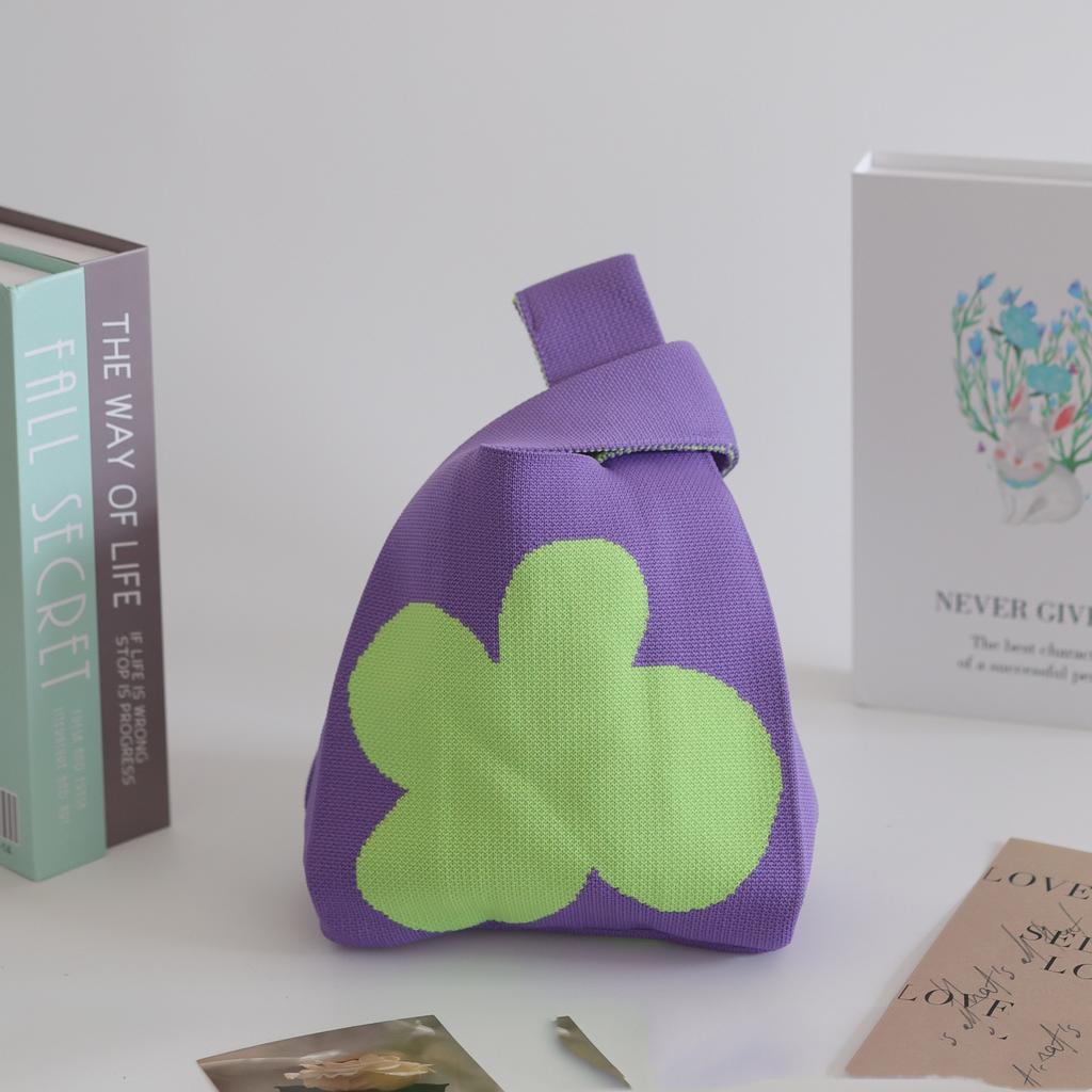 Women's Knot Wrist Bag Handmade Knitted Bag Portable Mini Striped Tote Bucket Phone Bags Large Capacity Autumn Winter Handbags