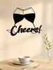 PC Metal Wine Wall Art Cheers Sign, Modern Black Glass Sculpture for Kitchen Bar Home Decor
