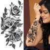 10 arkuszy kwiat tymczasowe tatuaże dla kobiet ramię nogi fałszywe tatuaże naklejka realistyczna czarna róża piwonia wąż seksowne tatuaże tatuaże do ciała