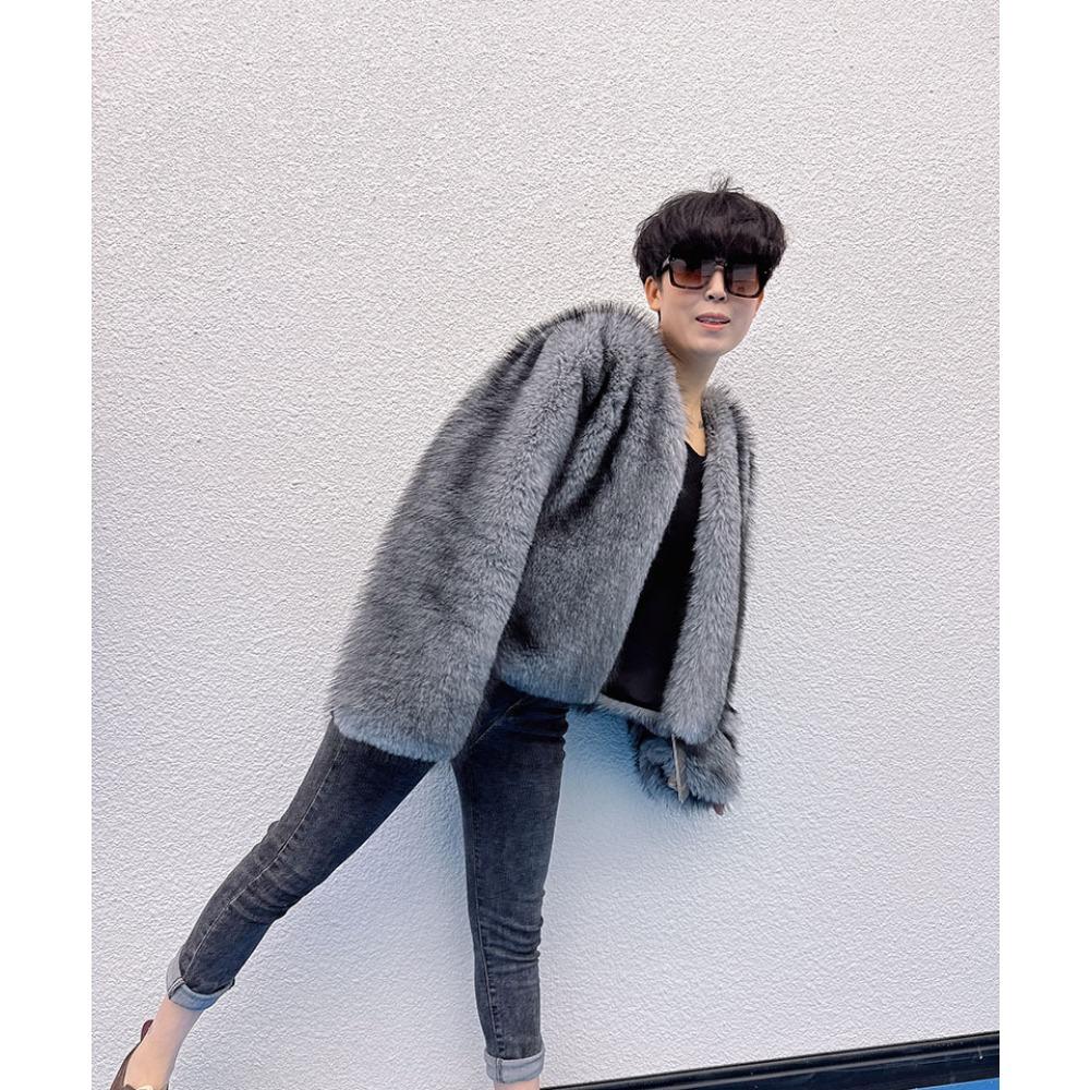 Fur Premium Imitation Fox Fur Environmentally Friendly Fur Coat Autumn and Winter V-neck Simple Women's Fur Coat