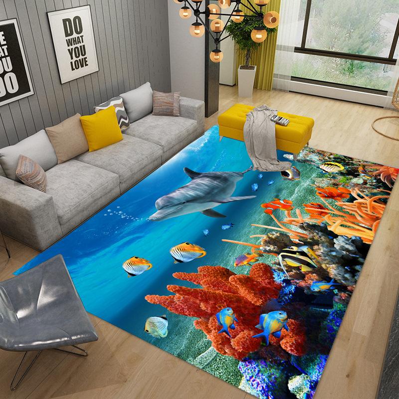 

3D Морские животные Подводный мир Красочный ковер Машинная стирка Ковер Идеально подходит для Спальни, Гостиной, Кухонный коврик 40x60CM