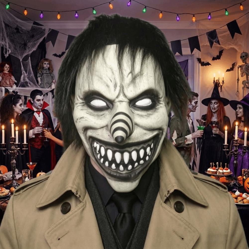 Full Face Spiral Clown Head Cover Spooky Terrifying Cosplay Mask Haunted House