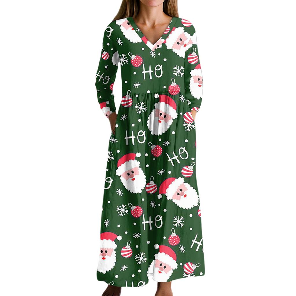 Damska Sukienka Modowa Wiosenna Sukienka z Dekoltem V i Długim Rękawem