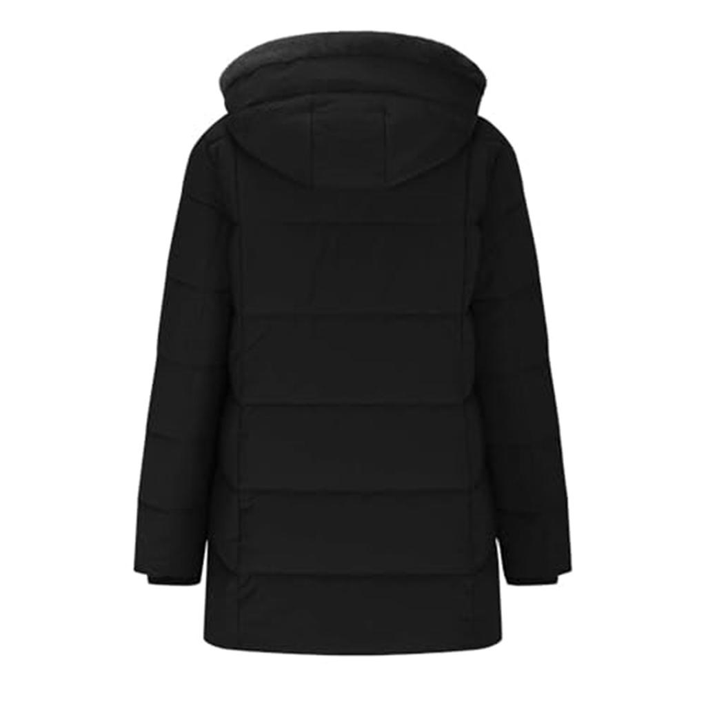 Women's Down Jackets Fleece Lined Winter Coat Double Zipper Hooded Jacket Warm Thick Overcoat