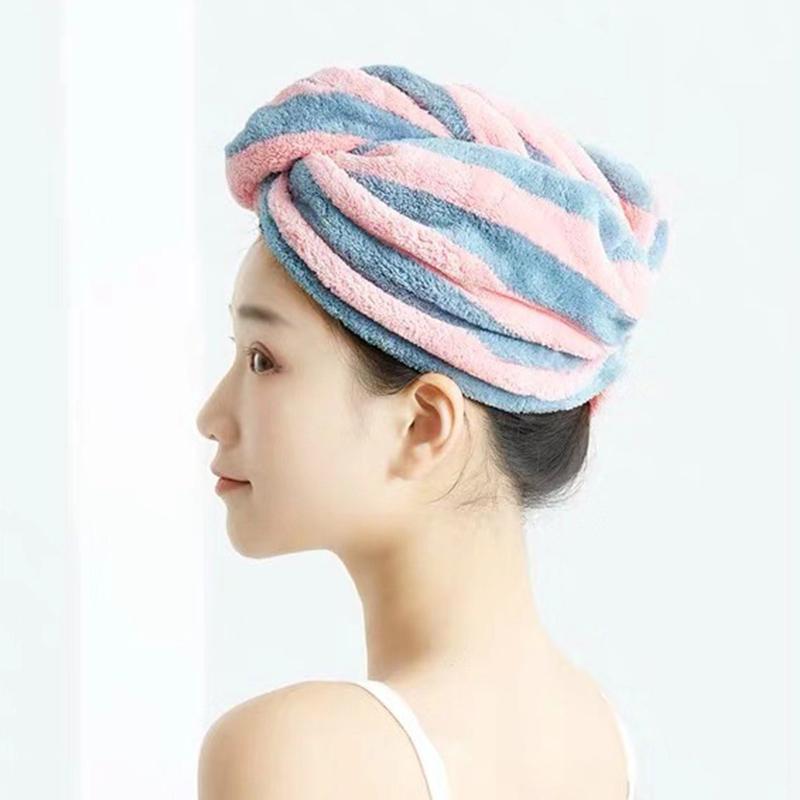 Hair Drying Cap Towel Absorbent Thickening Household Items Bathroom Bathing Dry Hair Cap Striped Shower Cap Soft Headscarf