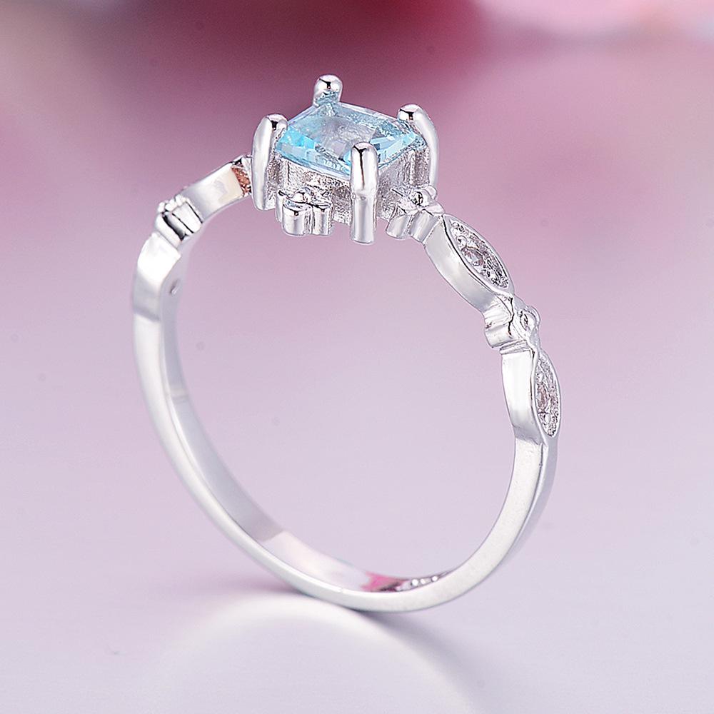 Fashion Silver Color Rings for Women  Square Cut Blue Cz Bridal Wedding Engagement Ring Bijoux  Love Ring