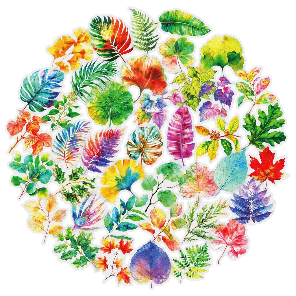 50 Colored Leaves PET Stickers Simulated Plant Leaves DIY Handbook Material Decorative Stickers Children's Stickers New Products