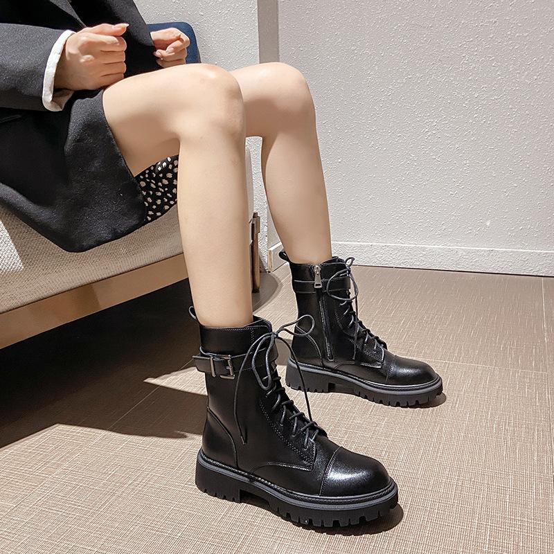 New Martin boots women's medium tube shows thin legs, good-looking and comfortable British style versatile locomotive boots, thick-soled side zipper