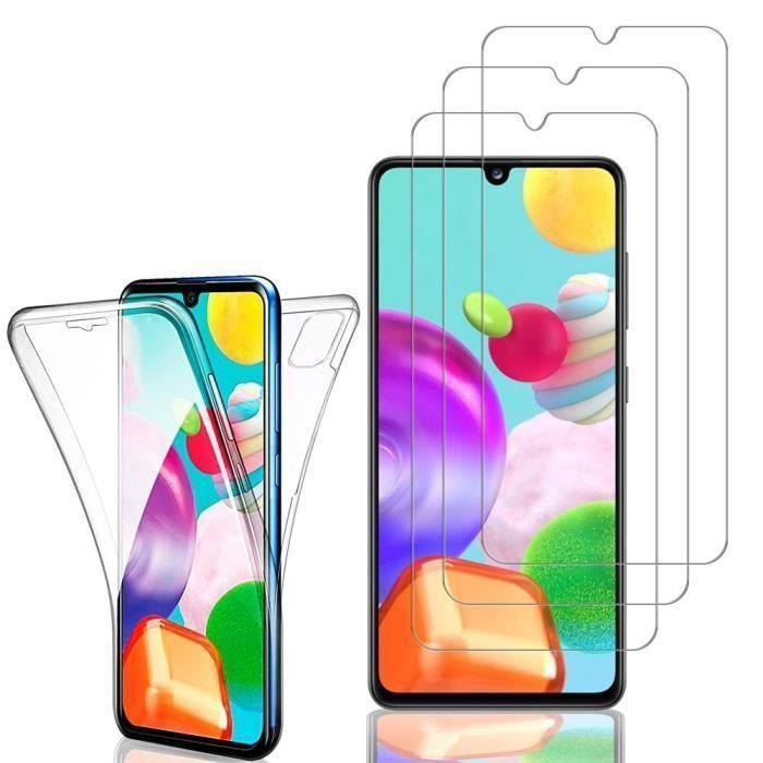 Coque Silicone - Samsung - Galaxy A41 - Protection intégrale - Transparent - 3x Verre Trempé