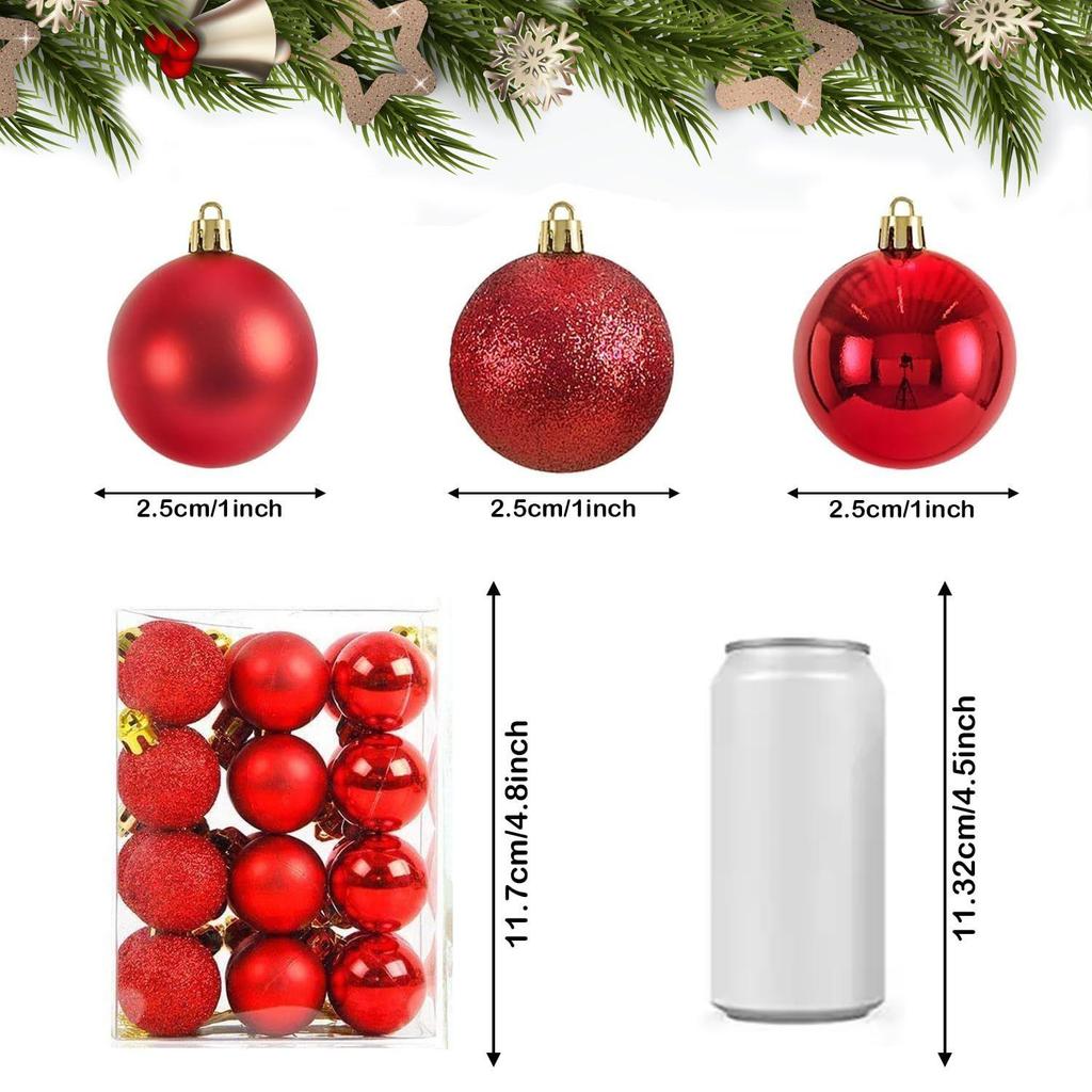 Pack of 24 Christmas Tree Decoration Balls Ornaments Hanging Props Xmas Tree Décor Accessories - Christmas Decorations Items for Home Decor Office
