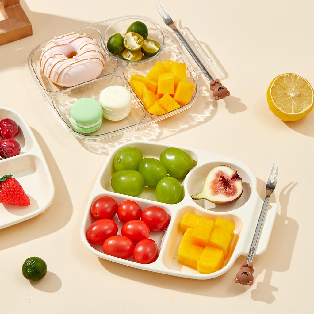 New Plastic Food Plate With Handle Reusable Food Serving Platter Cute Divided Dinner Plate Dish Kitchen Tableware