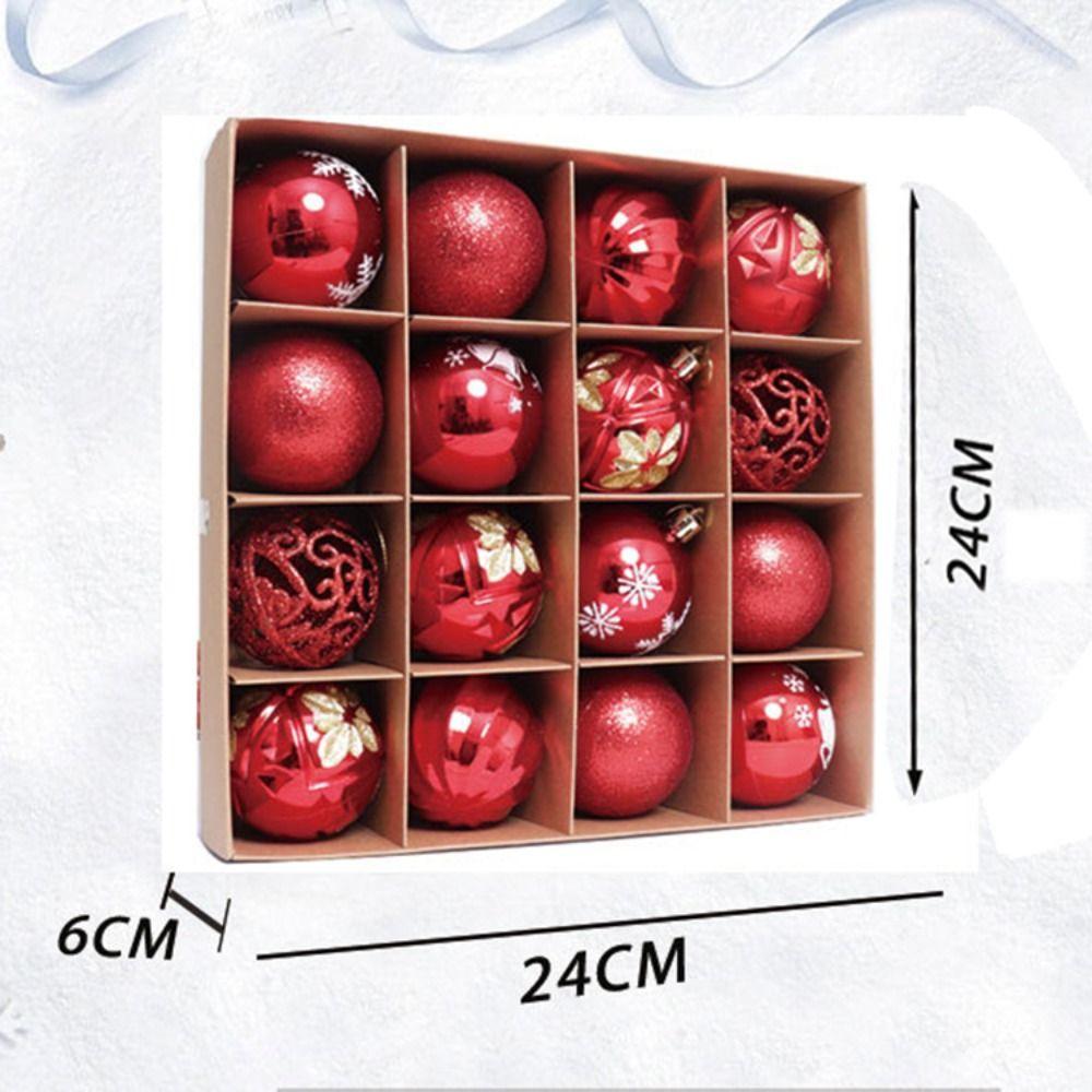 16Pcs/set Electroplating Painting Christmas Ball Ornament Glitter Xmas Baubles New Year Gift Xmas Tree Hanging Pendant Plastic