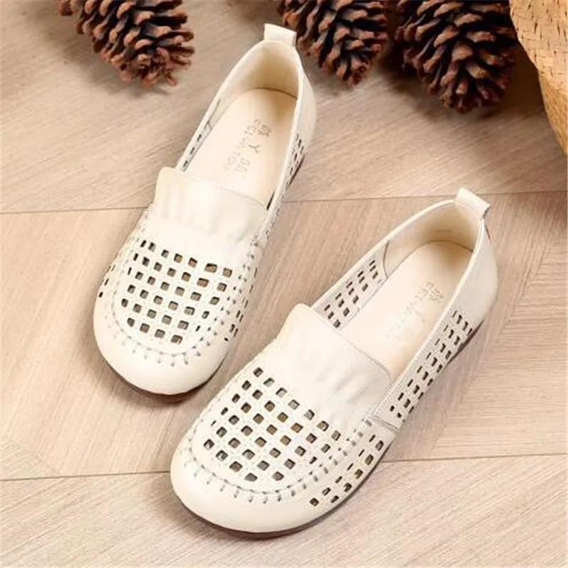 Fashion Luxury Comfortable Walk Shoes Women's Loafers Ballet Flats Elderly Woman Genuine Leather Moccasins Mom Vintage Soft Sole Shoes