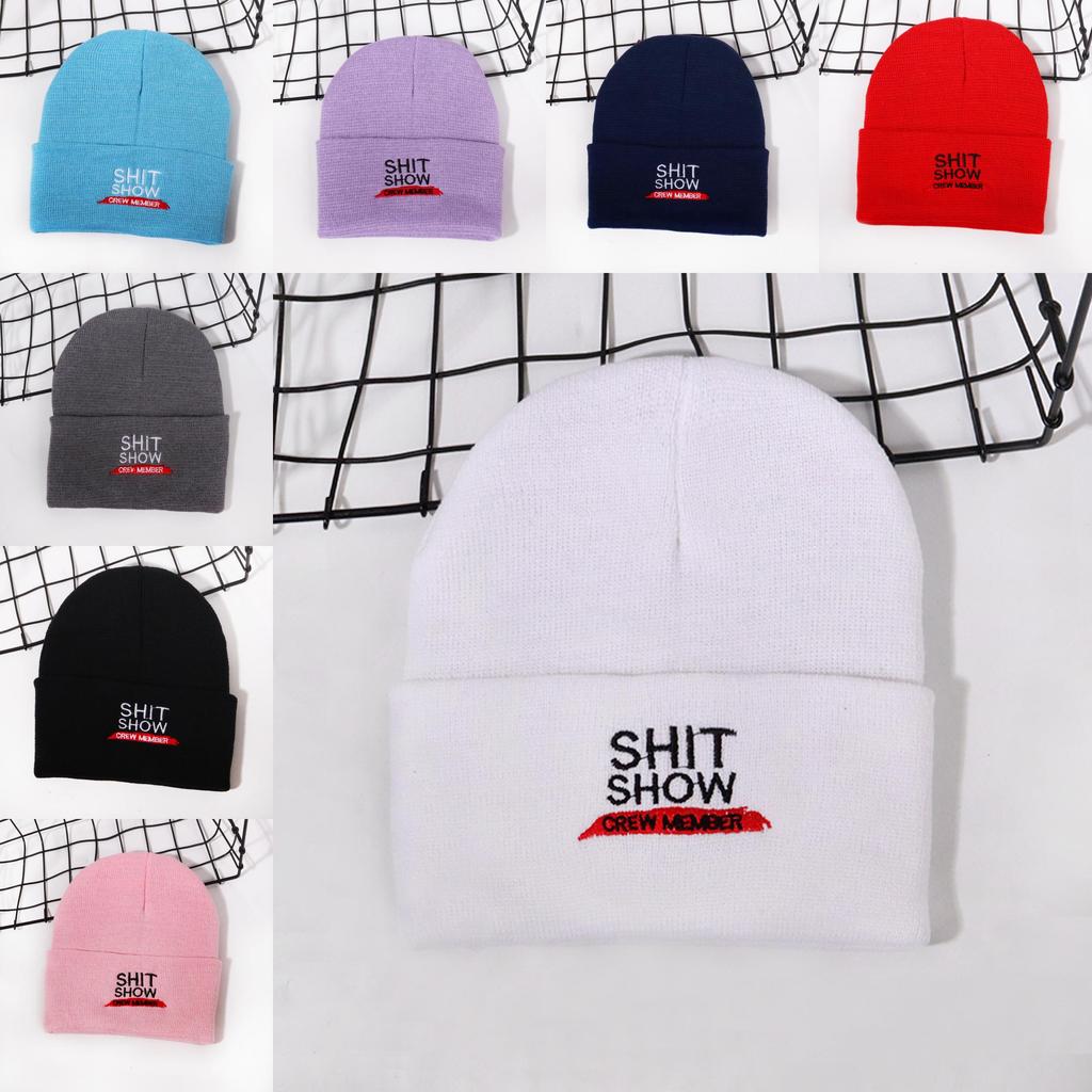 Hat With Knit Shit Show Letters Embroidered For Autumn Winter Fashion Warmth