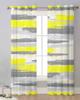Geometric Line Paint Yellow Sheer Curtains for Living Room Decoration Window Curtains for Kitchen Tulle Voile Organza Curtains