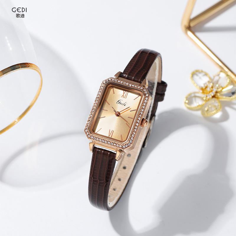 Fashion Personality Niche Square Plate Quartz Watch Women'S Diamond-Encrusted Light Luxury Temperament Student Belt Watch