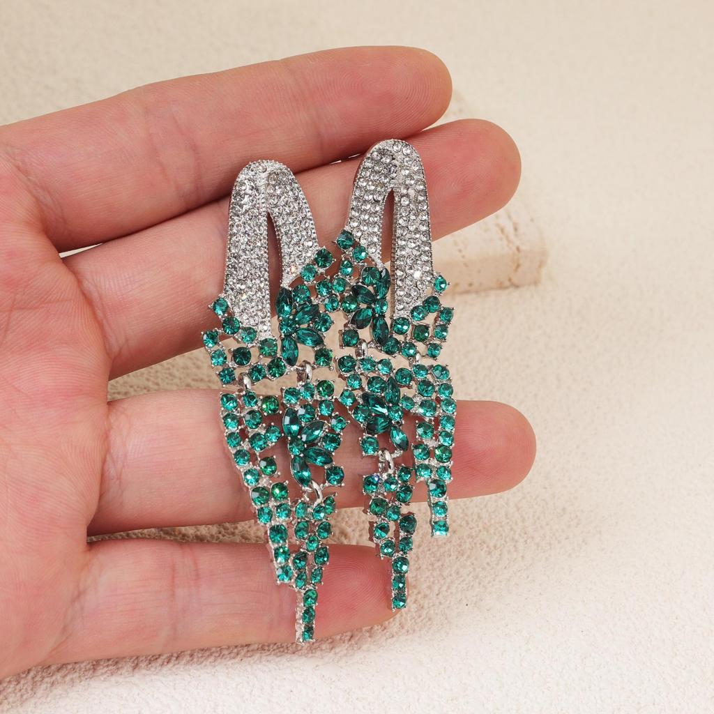Luxury Colored Gem Tassel Earrings: High-End Diamond Long Dangle Earrings for Evening Gowns