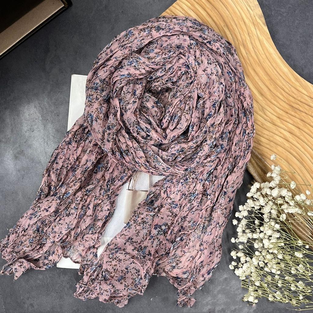 New Retro Literary Imitation Cotton And Linen Pleated Thin Versatile Shawl Small Floral Scarf Yarn Japanese Fashion Trend