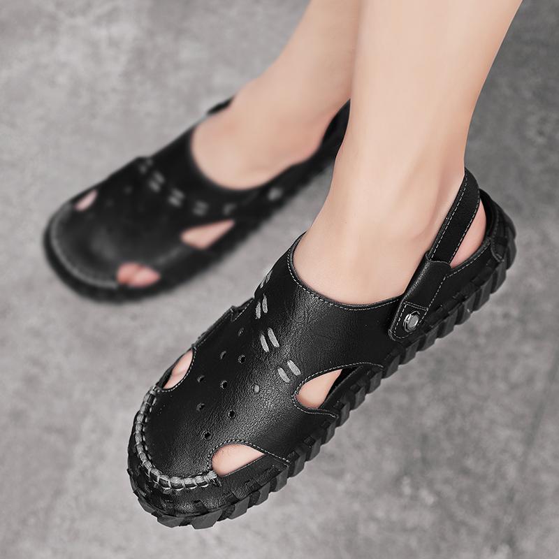 Fashion New Genuine Leather Men Sandals Summer Quality Beach Slippers Casual Sneakers Outdoor Roman Beach Hand Sewn in Baotou