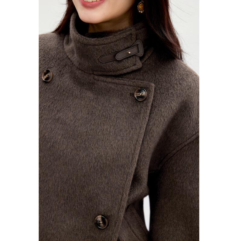 Palton scurt din amestec de lână cu guler înalt pentru femei Qiushui Yiren