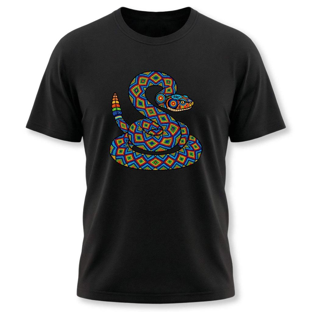 Huichol Rattlesnake T-Shirt | Colorful Geometric Mexican Folk Art Tee Shirt