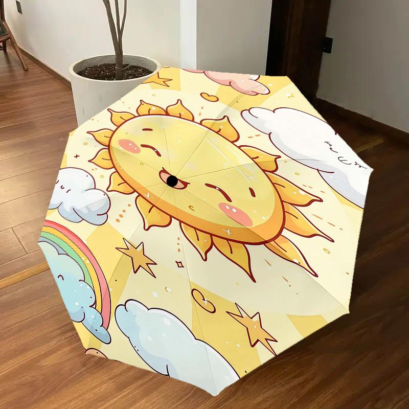 1pc Sunflower Cloud Automatic Open/Close Umbrella Compact Folding Umbrella with 8-Rib Shaft for Women/Men, Elegant Birthday1164S