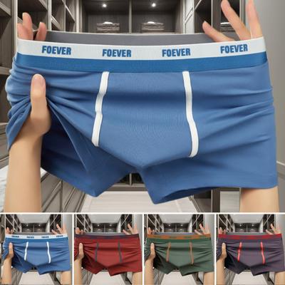 Men Boxer Underwear Mid-rise Elastic Waist Shorts Briefs Letter Print U-Convex Stretchy Panties Daily Wear