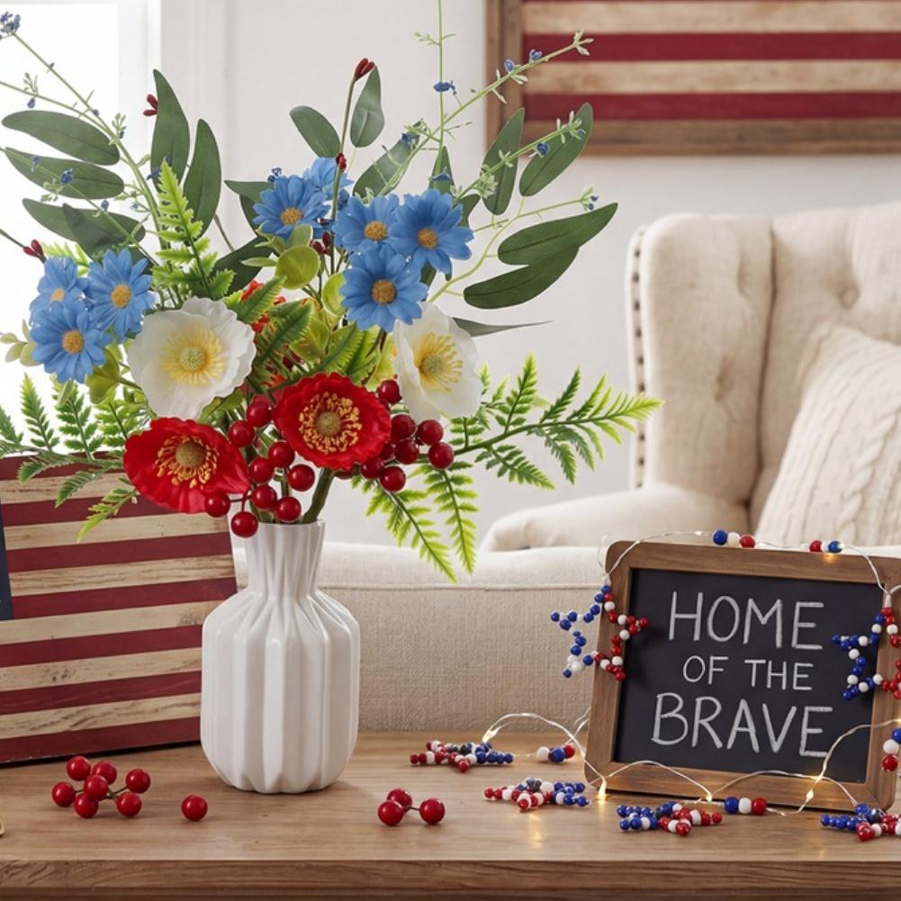 Red, White, And Blue Silk Floral Stems Patriotic Floral Accents For Events Artificial Flowers Berry And Eucalyptus Accents