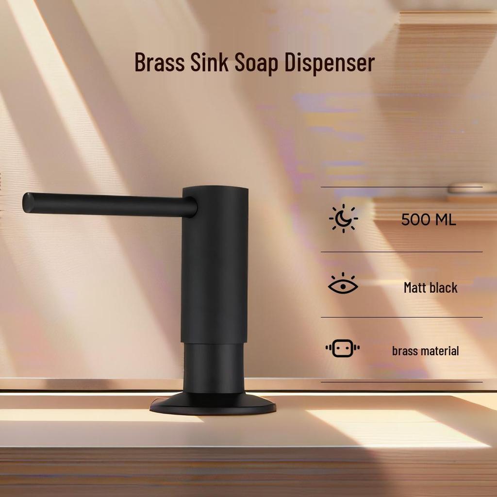 Matte Black Kitchen Sink Soap Dispenser - 500ml with Brass Pump Head