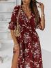 Europäisches & Amerikanisches Damen V-Ausschnitt Blumen Chiffon Kleid - Figurbetont mit Seitenschlitz, 2026 Kollektion