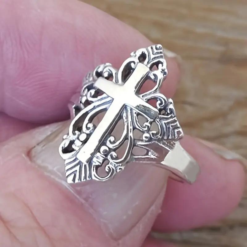 Huitan Fashion Cross Ring Female Party Accessories with Hollow-out Design Lady Matel Silver Color Finger Jewelry for AnniversaryGood product