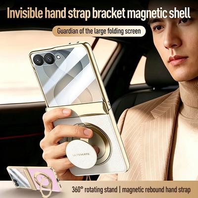Wrist Strap with Metal Magnetic Stand 2-in-1 Case For Samsung Galaxy Z Flip 8 Spring Hinged Front Glass Screen Protector Cover