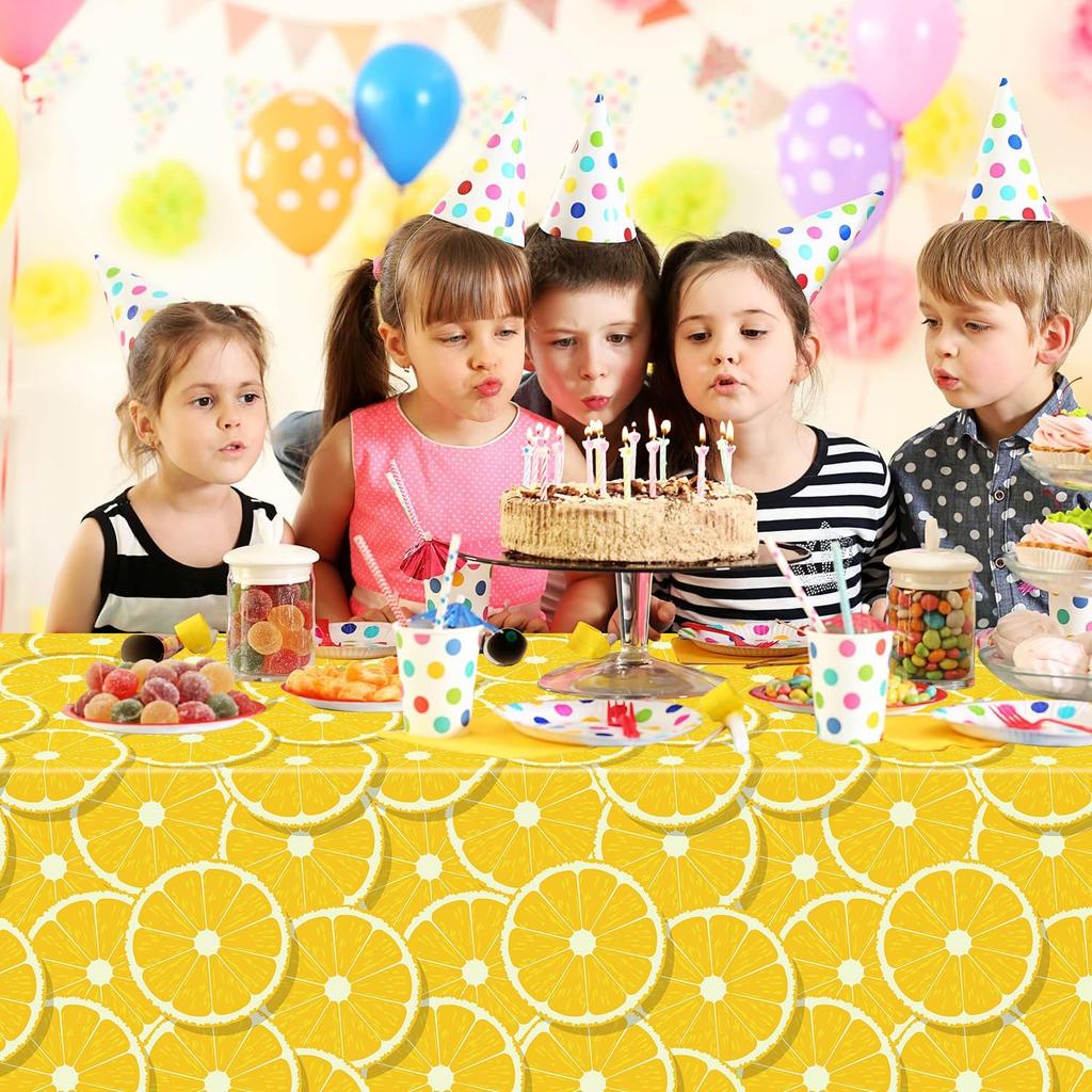 4 Pack Lemon Tablecloth Lemons Summer Party Tablecover Rectangle Table Cover 51 x 86 " Yellow Lemonade Disposable for Lemon Theme Birthday Party