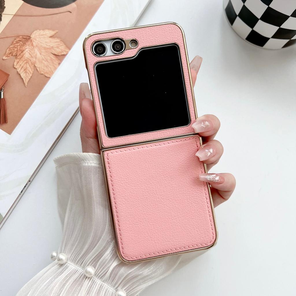 Suitable for Samsung Zflip5 Mobile Phone Case Lambskin Folding Screen ZFlip4 Electroplating Matte ZFold4 ZFold5
