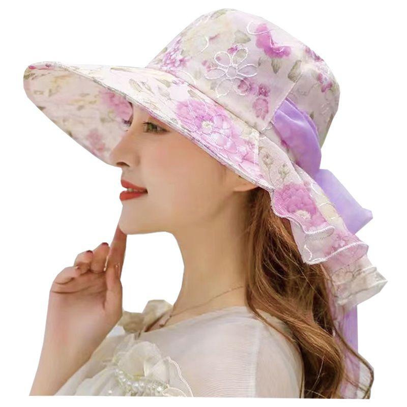 Summer Sun Protection Hat Women's UV Protection Sun Hat Embroidered Lace Cool Hat with Big Edge Beach Hat
