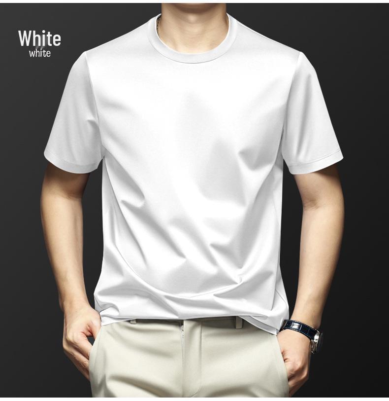 Zomer Heren Zijde Blend Slim Fit Sneldrogend Rond Hals T-shirt, Korte Mouw, Ademend
