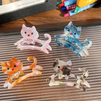 Cartoon Acetate Cat Hair Claw Acetic Acid Shark Clip Fashion Rhinestone Hair Clip  Girl