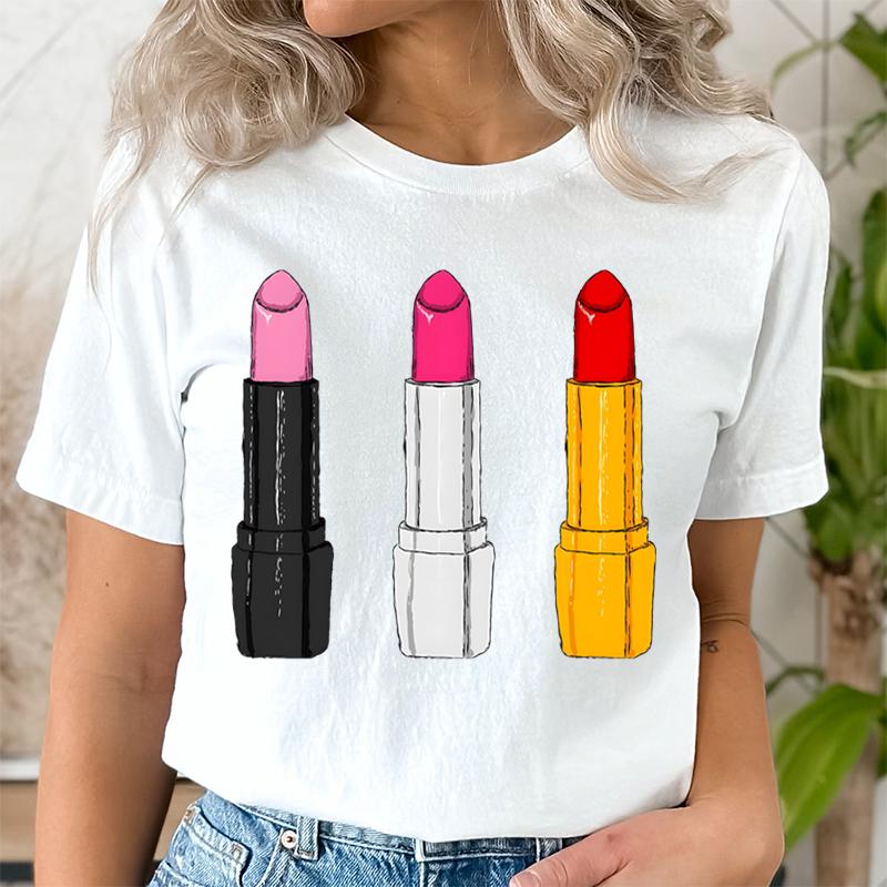 Summer Clothing Lipstick Makeup Fashion Women Tee Tshirts Casual Short Sleeve Regular Female Graphic T Shirt Fashion Clothes
