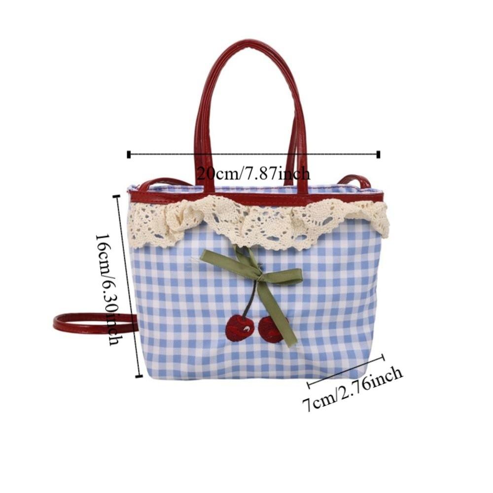 Polka Dot Lace Plaid Handbag Bowknot Sweet Crossbody Bag Portable Lattice Cherry Handbag  Students