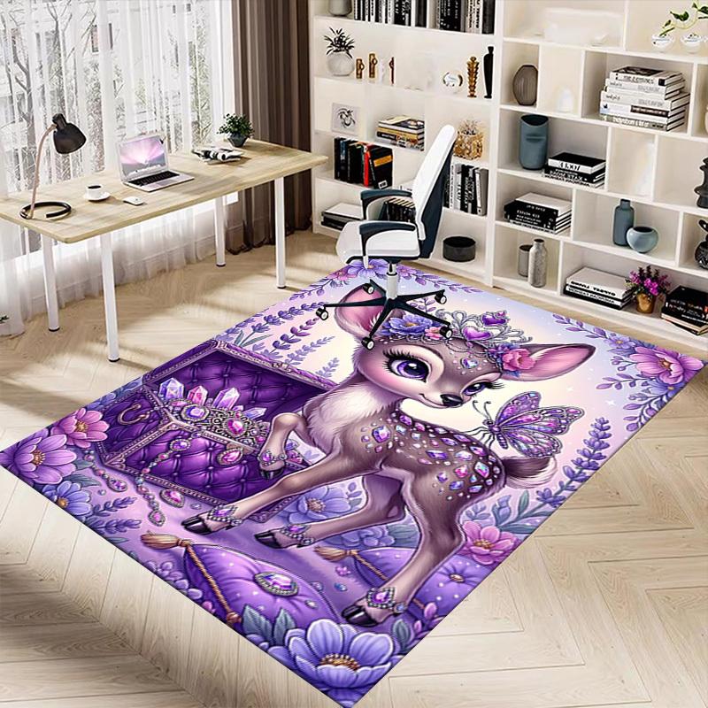 1 Stück Hirsch Schmetterling Rutschfester Teppich, Büro, Familie, Schlafzimmer, Studio - Großer Teppich, Lebendige Farben-C0483
