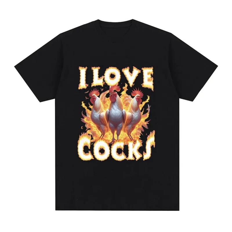 Streetwear Casual I Love Cocks Funny Roosters Meme T-shirt Chicken Enthusiast Short Sleeve men Women's Extra Large Clothing tees