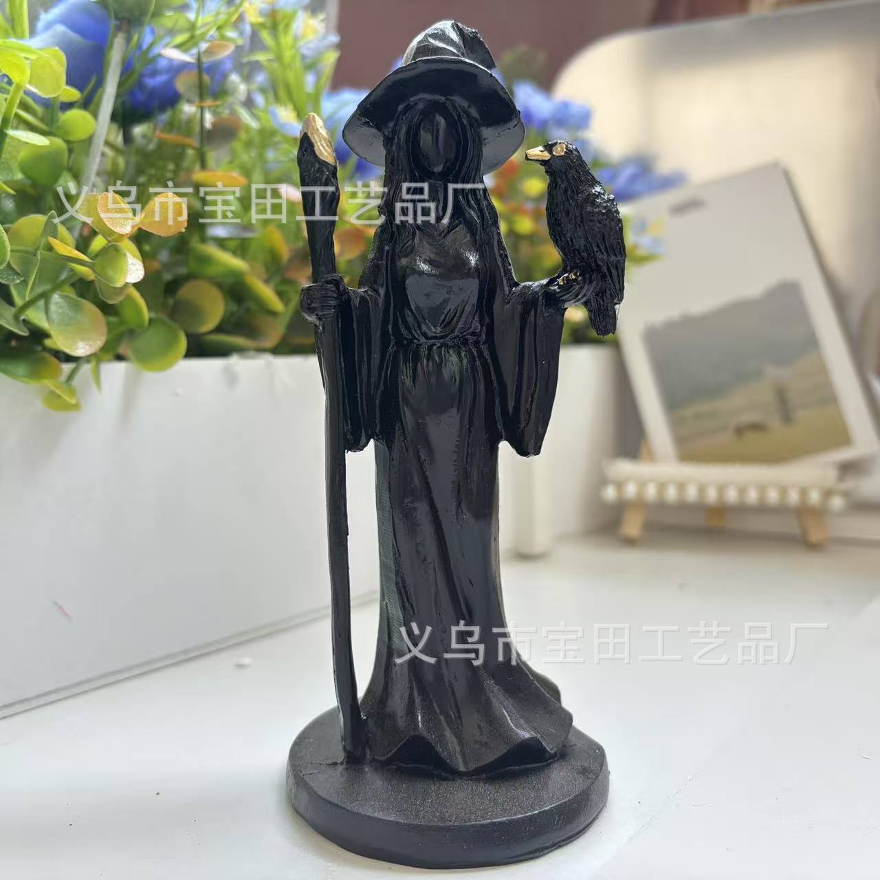 

New Black Gold Staff Witch Sculpture Black Gold Staff Witch Statue