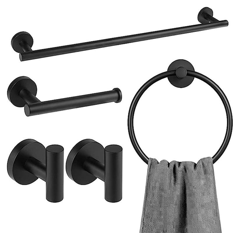 

A25F-Bathroom Hardware Hook Set Stainless Steel 5-Piece Ring Towel Rack Bath Towel Bar чёрный