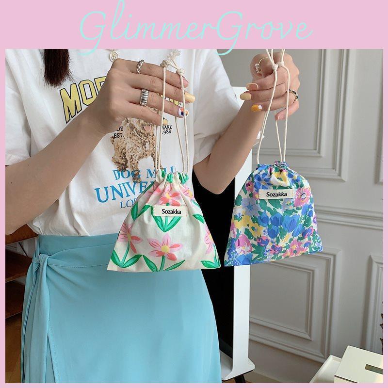 Stylish Small Fabric Flower Drawstring Bag For Cosmetic And Daily Essentials Organization