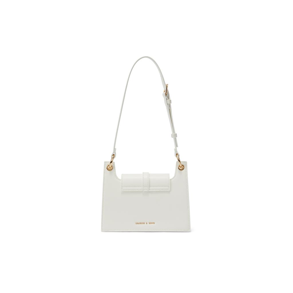 New CHARLES&KEITH PU Shoulder Bag, Portable Crossbody Bag Small Women's White/Brown CK2-20701342