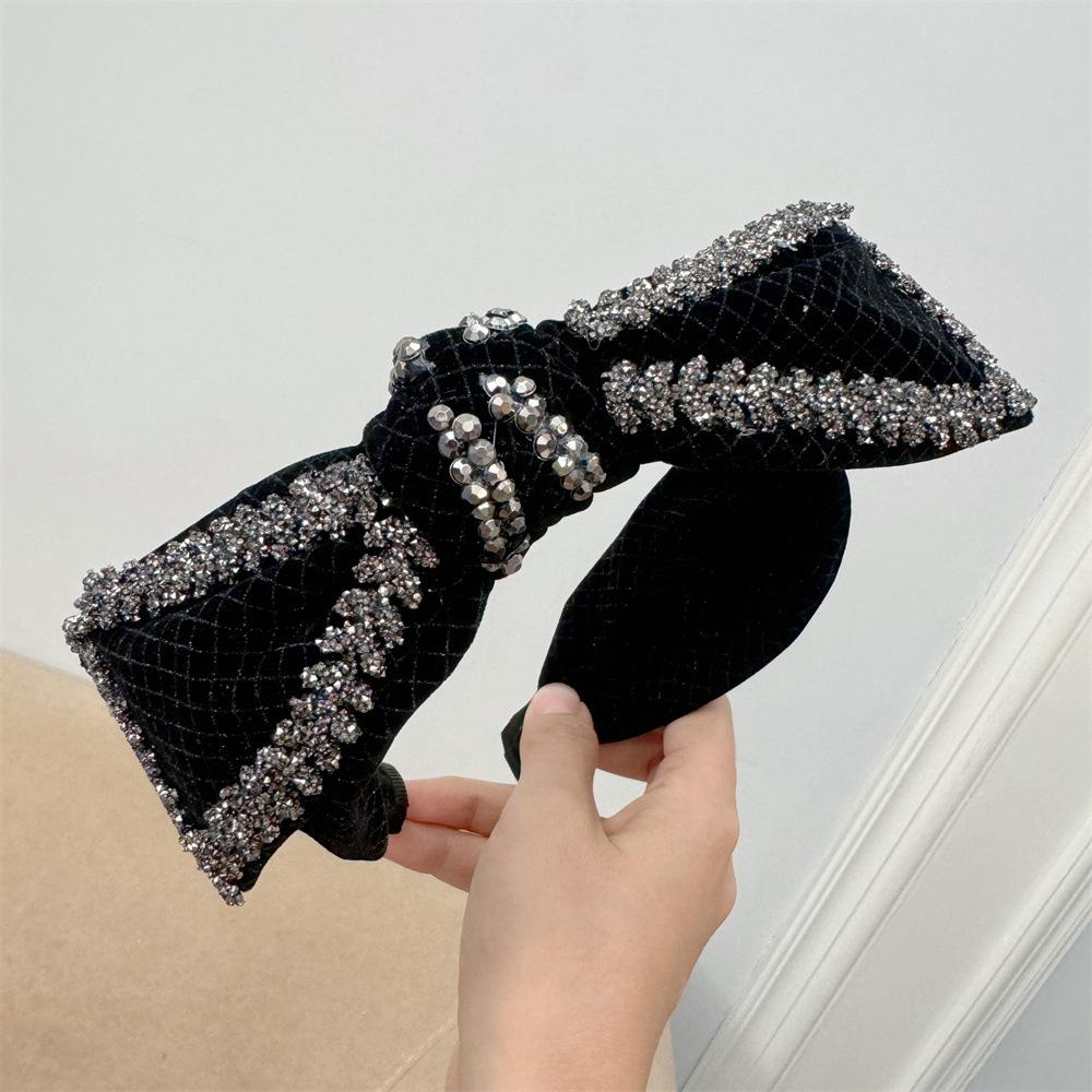 

Черная хрустальная повязка на голову с бантом для женщин, винтажные аксессуары для волос, элегантное украшение для волос, головной убор для вечеринки для леди, повязка для волос с бантом
