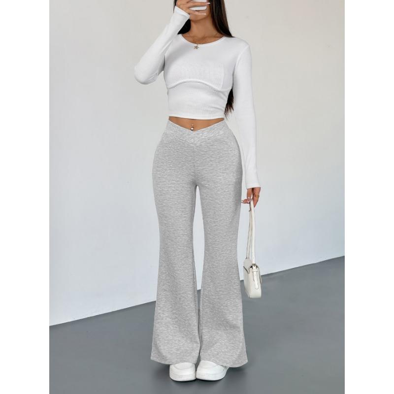 Pantaloni da Donna Slim Fit a Zampa Casual Stile di Strada Grigio