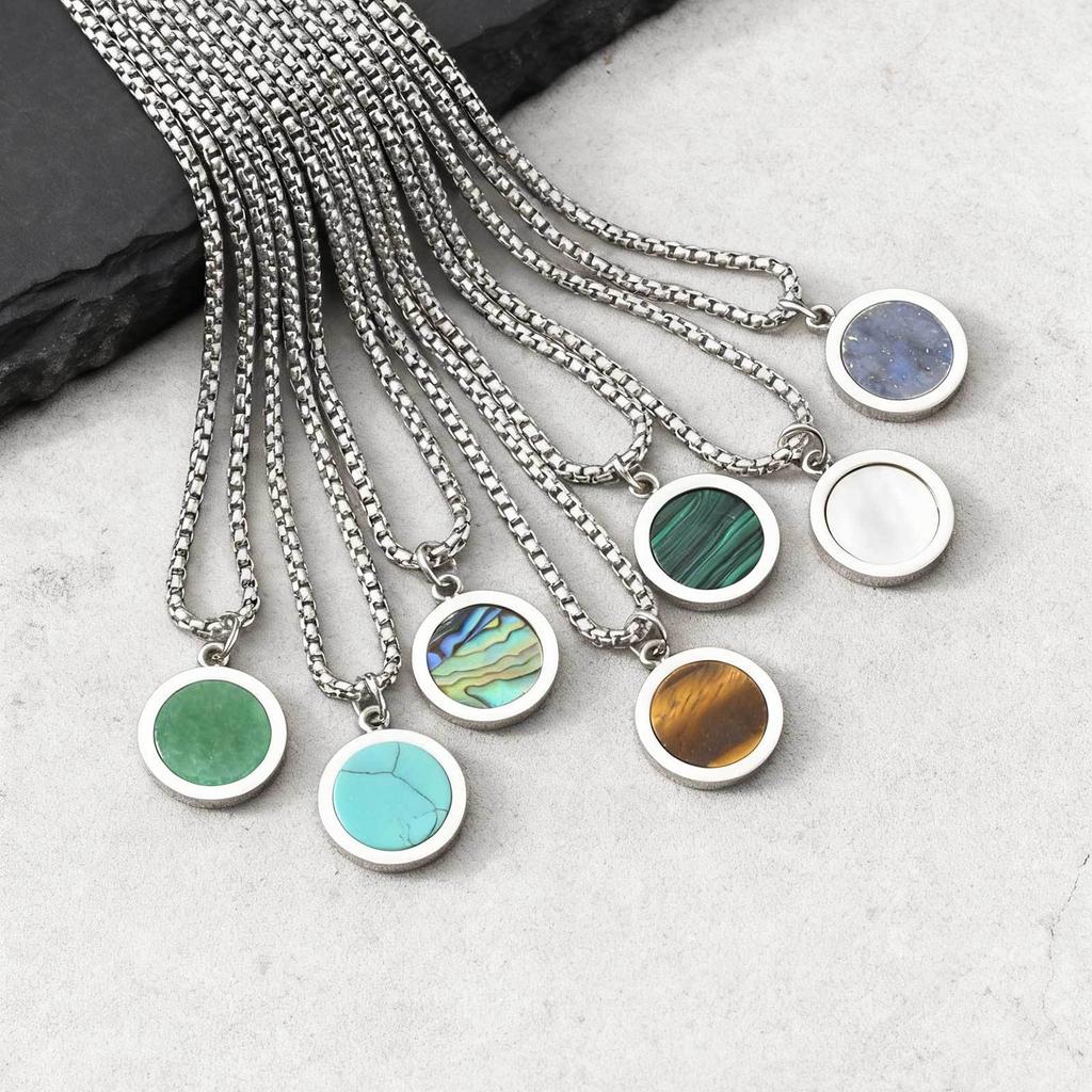 Stainless Steel Round, Oval Brand Natural Stone Abalone Shell Necklace Men'S Geometric Simple Pendant Nc-1061