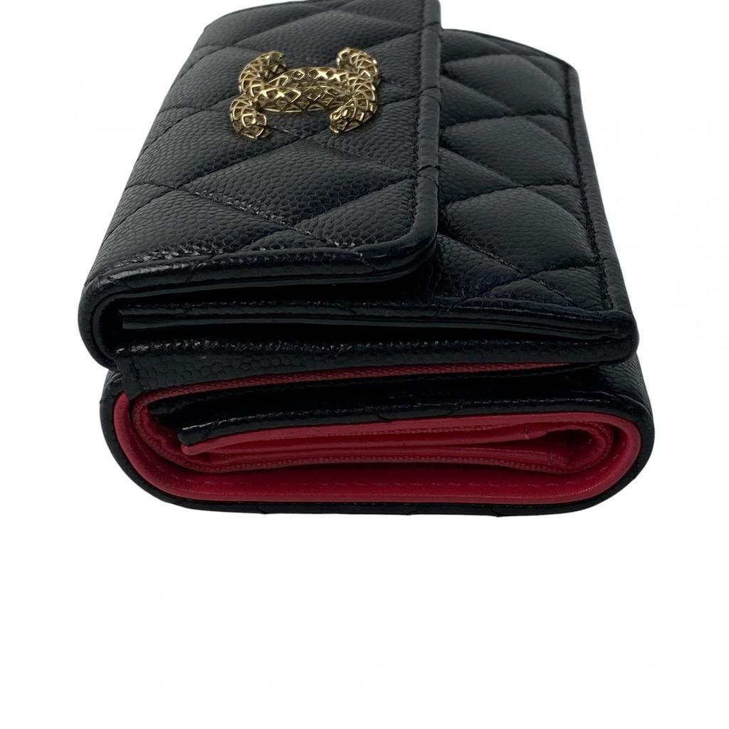 Used CHANELTri-fold Wallet Black/pink Leather Women